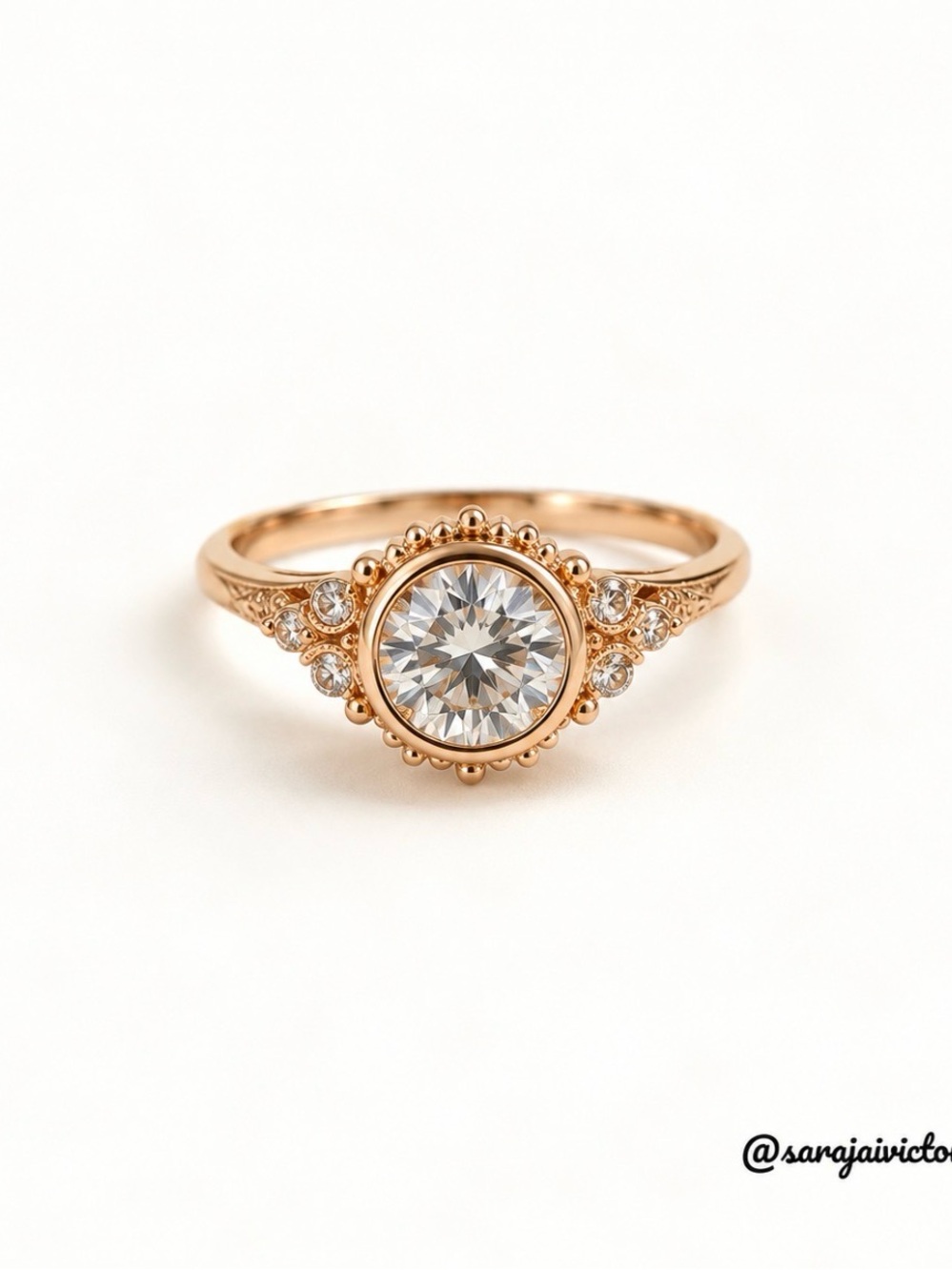 Rose Gold Halo Cubic Zirconia Engagement Ring -